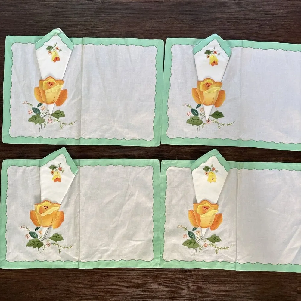 Vintage Belcrest Linen Appliqued Flowers Granny Cottage Retro 40s Handmade (4)